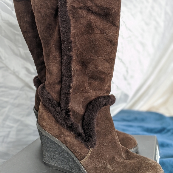 Brown Coach Leather + Suede Boots - Picture 2 of 6